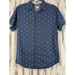 Denim & Flower Navy Palm Tree Button Down Shirt - Medium